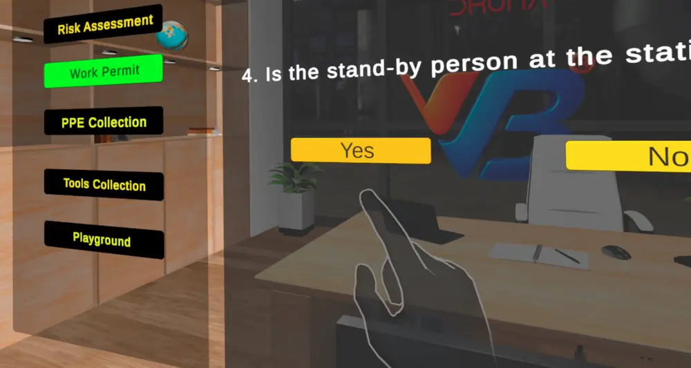 Simulator work permit step asking whether the stand-by person is at the station
