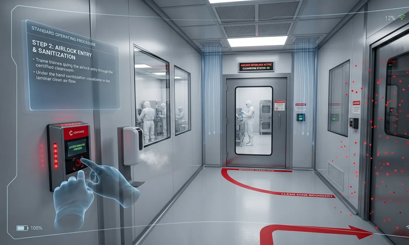 Operator practising cleanroom entry procedure in Drona VR